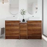 60 Inch Modern Cabinet Set Combo with 5 Doors, Freestanding Bathroom Vanity with Ceramic Sink, 60'' Floor Standing Bathroom Vanity (054-60)