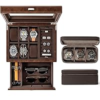 TAWBURY GIFT SET | Bayswater 6 Watch Jewelry Box (Brown) and Fraser 3 Watch Travel Case (Brown)