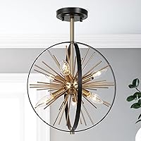 KSANA Semi Flush Mount Ceiling Light Fixtures, 6 Light Modern Farmhouse Close to Ceiling Lights Black and Gold Chandelier for Dining Room, Entryway, Hallway, Kitchen