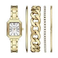 Women's Rectangular Gold-Tone Watch and Bracelet Gift Set (Model: FMDFL2051)