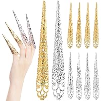 ANCIRS 20 Pack Finger Nail Tip Claw Rings, Ancient Queen Costume Fingertip Claw Nail Rings Decoration Accessory, Finger Knuckle Protectors for Halloween Cosplay Drama Dance Show- 10 Gold & 10 Silver