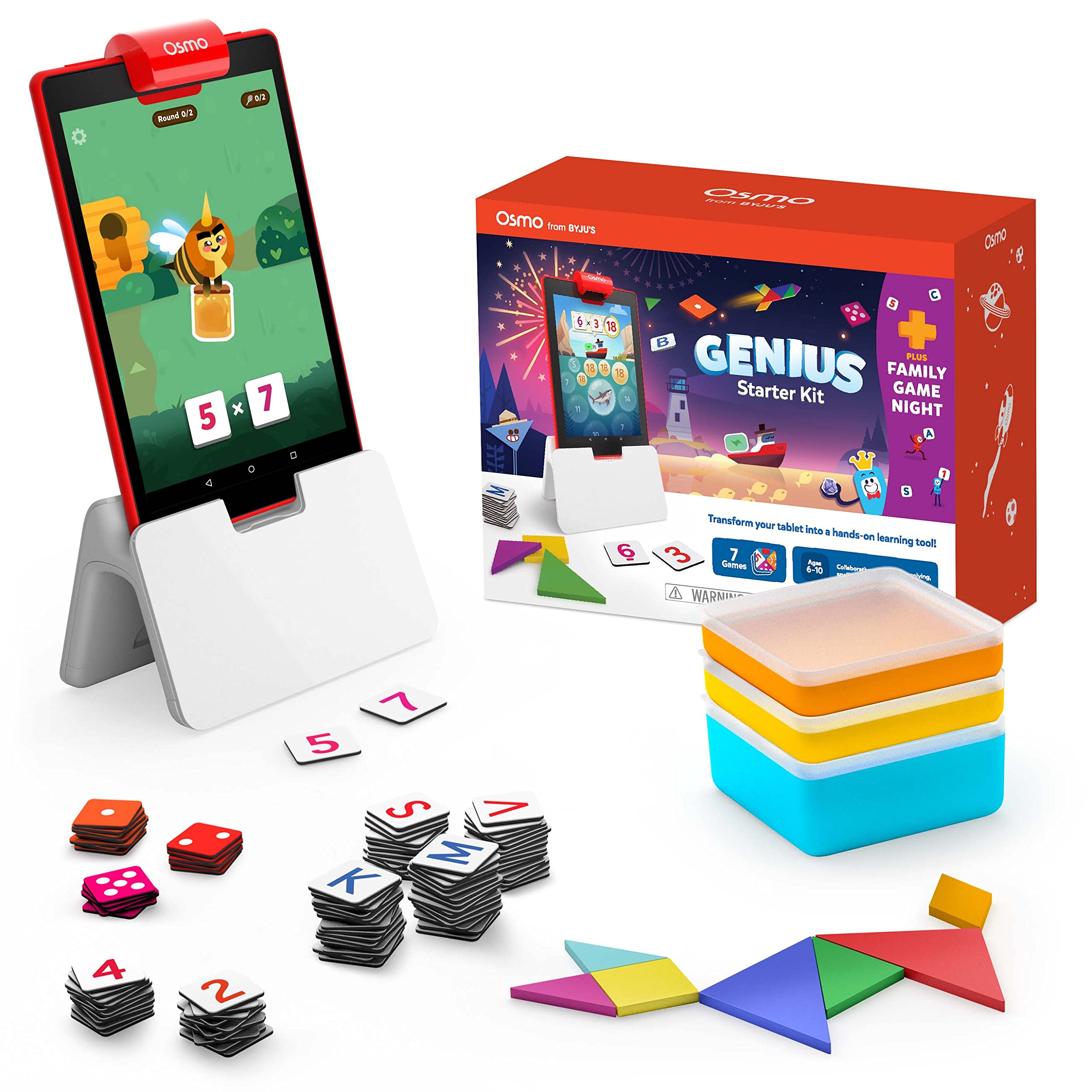 Osmo-Genius Starter Kit for Fire Tablet + Family Game Night-7 Educational Learning Games for Spelling,Math & more-Ages 6-10-STEM Toy Gifts- 6 7 8 9 10(Osmo Fire Tablet Base Included-Amazon Exclusive)