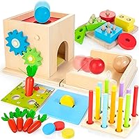 Montessori Toys for 1+ Year Old, 8-in-1 Wooden Play Kit Includes Object Permanent Box, Learning Activity Cube, Sorting & Stacking Toy, Carrot Harvest Game, Gift for Boys Girls Age 12+ Months