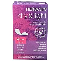 Natracare Dry & Light, Slim, Natural and Absorbent Pads with Organic Cotton Cover for Light Urinary Incontinence (1 Pack, 20 Pads Total)