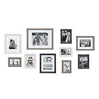 Kate and Laurel Bordeaux Coastal Gallery Wall Kit, Set of 10 with Assorted Size Frames in 3 Different Finishes, White, Blue and Gray
