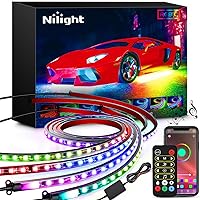Nilight 4Pcs Car Underglow Neon Accent Strip Lights 256 LEDs RGBIC Multi Color DIY Sound Active Function Music Mode with APP Control and Remote Control Underbody Light Strips, 2 Years Warranty
