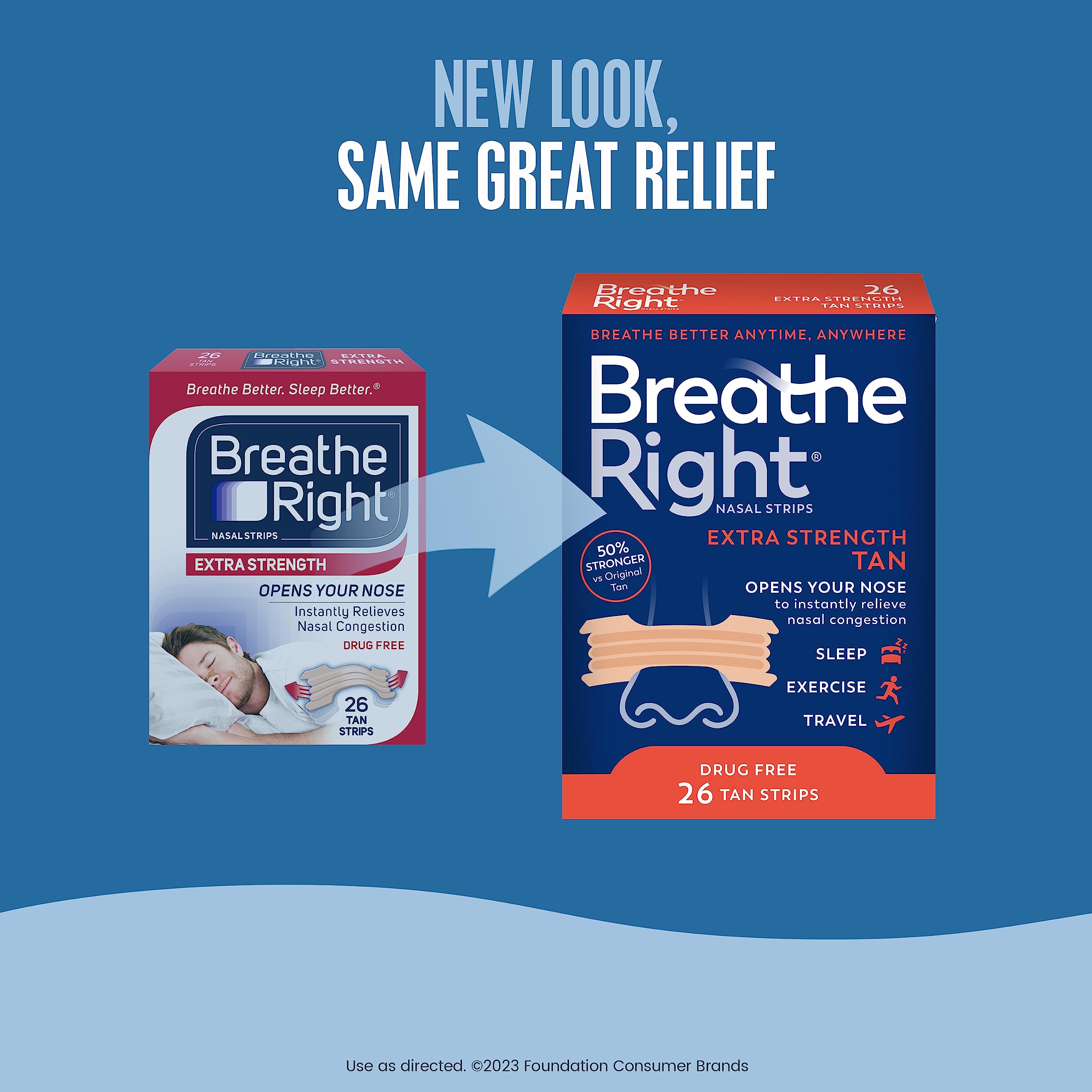 Breathe Right Nasal Strips Extra Strength Tan Nasal Strips Help Stop Snoring Drug-Free Snoring Solution & Instant Nasal Congestion Relief Caused by Colds & Allergies 26ct (packaging may vary)