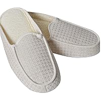 Womens French Symphonie Moc 100% Cotton Waffle Weave Slippers, Natural, 10.5/11 US