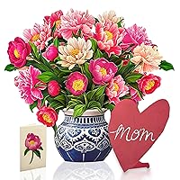 Freshcut Paper Pop Up Cards, 18 inch Grande Peony Paradise Mom Heart, Life Sized Forever Flower Bouquet 3D Popup Greeting Cards, Mothers Day Gifts, Birthday Gifts for Mom with Blank Note Card and Envelope