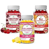 Lunakai Collagen, Biotin and Vitamin B12 Bundle - Anti Aging Supplements for Men & Women, with VIT C for Hair Skin and Nails Growth, Methylcobalamin 3000mcg Organic Gummy - Non-GMO Vegan Supplement