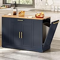 YITAHOME 53 inch Large Rolling Kitchen Island with Trash Can Storage Cabinet, Portable Mobile Islands Table Long Floating Movable w Wheels Cabinet for 13 Gallon Garbage Bin 2 Drawer, Navy Blue