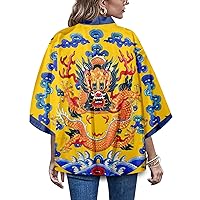 LAI MENG FIVE CATS Womens Lightweight Cardigan Loose fit Dragon or Crane Japanese Kimono Cover up