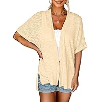 MEROKEETY Womens 2024 Summer Lightweight Cardigan Short Sleeve Open Front Casual Loose Cover Ups