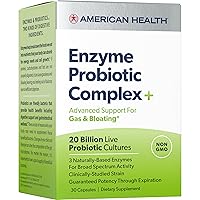 AMERICAN HEALTH Enzyme Probiotic Complex Plus, 20 Billion Microorganisms - Clinically Studied Strain - Advanced Support for Gas & Bloating* - Non-GMO - 30 Capsules, 30 Total Servings