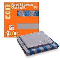 E-Cloth Range & Stovetop Cleaning Kit, Reusable Premium Microfiber Cleaning Cloth, Ideal Oven & Glass Stove Top Cleaner, 100 Wash Guarantee, Blue & Gray, 2 Cloth Kit