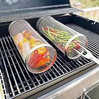 Rolling Grilling Basket - Stainless Steel Grill Basket for Even Cooking, Perfect for Outdoor BBQs and Camping (Large)