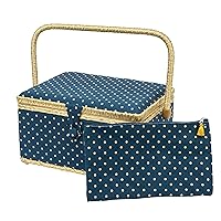 SINGER Large Sewing Basket with Matching Zipper Pouch For Sewing & Organization On-The-Go (Polka Dot Print)
