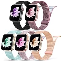 5 Pack Nylon Sport Loop Band Compatible with Apple Watch Bands 38mm 40mm 41mm 42mm 44mm 45mm 49mm,Soft Adjustable Braided Stretchy Strap for iWatch Serie 9 Ultra SE2 SE 8 7 6 5 4 3 2 1Black Women Men