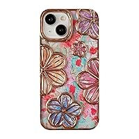 Caseative Chrome Plating Electroplated Glitter Bling Colorful Retro Oil Painting Flower Floral Print Compatible with iPhone Case (Gold,iPhone 12 Pro Max)