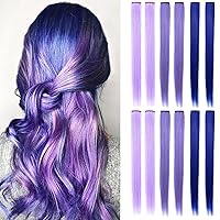 Fashion Hair Accessories Clip in/On Wig Pieces for Amercian Girls and Teens Colored Hair Extension Party Highlight Multiple Colors Hairpieces(Blue/Light Purple/Lavender)