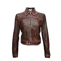 Woman Leather Jacket Real Lamb Skin Leather Biker Leather Jacket Distressed Brown Color Leather Jacket Moto Jacket