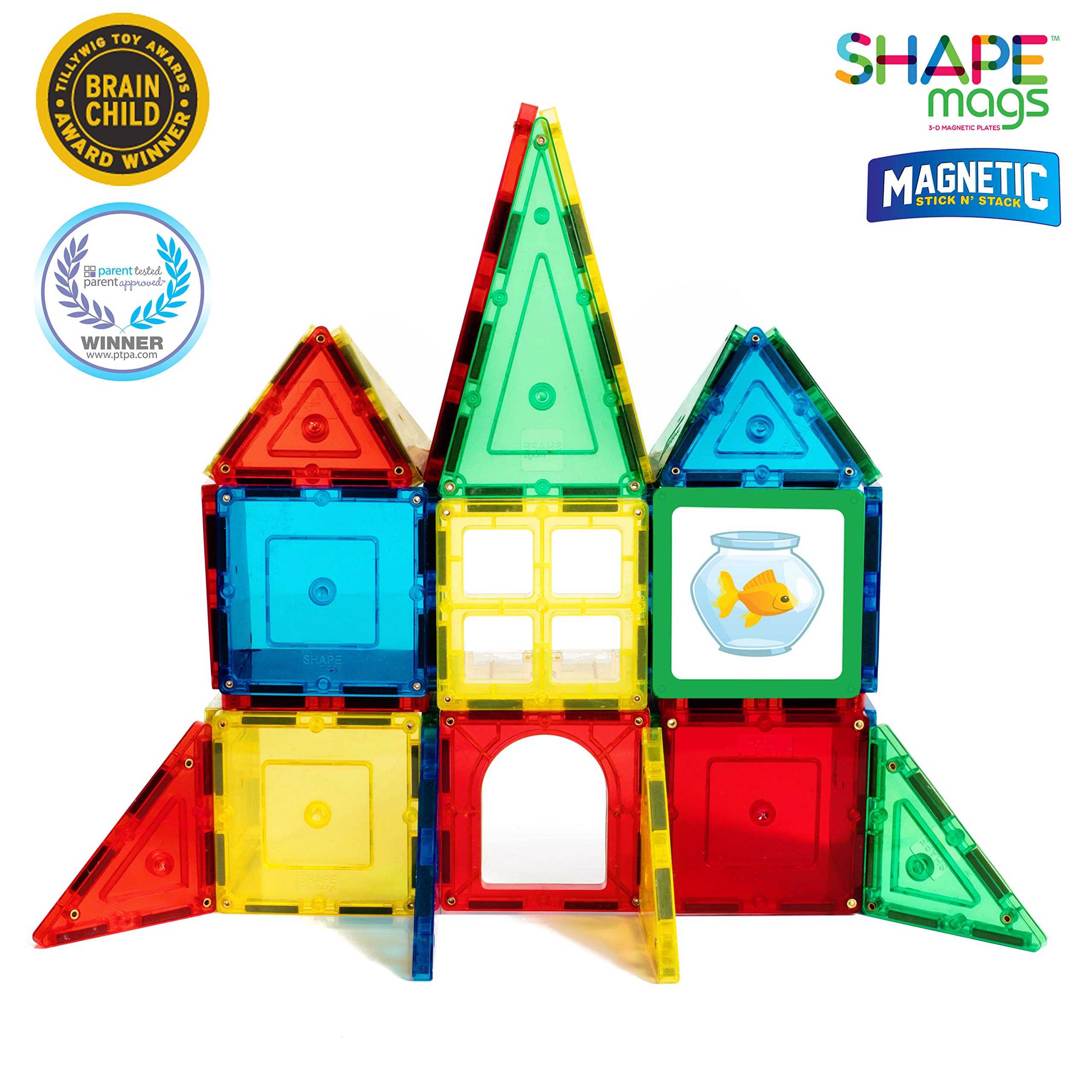 Shapemags 32 Pcs Magnet Building Tiles Magnetic Blocks - Junior Starter Set, Award Winning STEM Educational 3D Construction Blocks Set