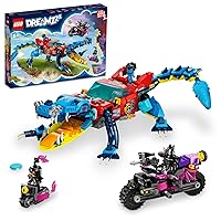 LEGO DREAMZzz Crocodile Car 71458 Building Toy Set, Rebuilds from Car to Off-Roader Truck Toy and Mini-Boat, Features Cooper, Jayden, and The Night Hunter Minifigures, Birthday Gift for 8 Year Olds