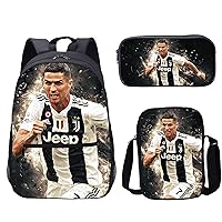 Cristiano Ronaldo Backpack with Front Pocket,CR7 Outdoor Bag 3 in 1 Bookbag+Shoulder Bag+Small Box