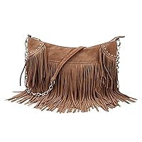 HOXIS Studded Tassel Faux Suede Leather Hobo Cross Body Chain Shoulder Bag Women’s Satchel