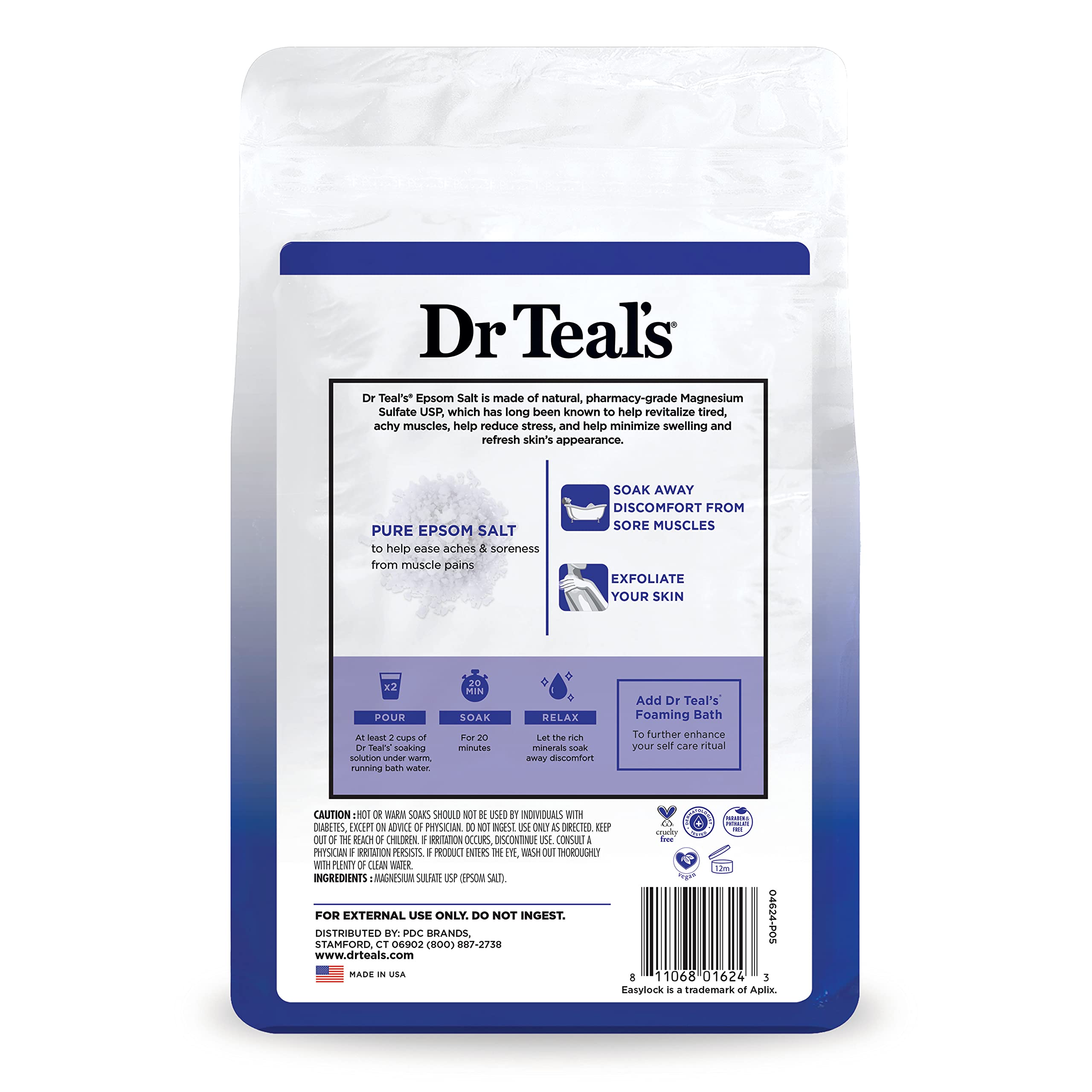 Dr Teal's Pure Epsom Salt Soak, Fragrance Free, 4 lbs (Packaging May Vary)