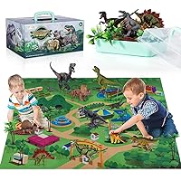 TEMI Dinosaur Toys for Kids 3-5 with Activity Play Mat & Trees, Realistic Jurassic Dinosaur Play Set to Create a Dino World Including T-Rex, Triceratops, Velociraptor, Great Gift for Boys & Girls