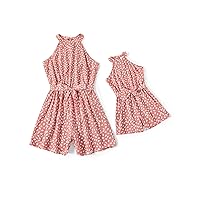 PATPAT Mommy and Me Matching Set Allover Flower Print Halter Neck Tank Romper One-Piece Jumpsuits