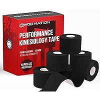 WOD Nation Kinesiology Tape Roll (Bulk 6 Pack) Latex Free, Waterproof Athletic Tape, Tape, Sports Tape, Supports & Stabilizes Knee, Muscles, Joints - 2in x 16.4ft Per Roll, Black