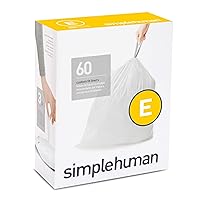 Simplehuman Code E Genuine Custom Fit Drawstring Trash Bags in Dispenser Packs, 60 Count, 20 Liter / 5.3 Gallon, White