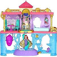 Mattel Disney Princess The Little Mermaid Toys, Ariel Doll House Stackable Castle with Land & Sea Levels, Small Doll, 1 Friend, 12 Pieces, Pool