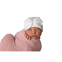 Melondipity Newborn Hospital Hat White Bow with Gem - 2 ply Hospital Fabric - Infant Baby Hat Cap with Big Cute Bow Beanie