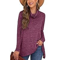 PrinStory Womens Loose Turtleneck Tunic Oversized Sweatshirt Batwing Long Sleeves Side Split Sweater