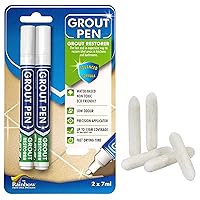 Grout Pen Tile Paint Marker: 2 Pack White with 5 Pack Replacement Tips (Narrow, 5mm) - Waterproof Grout Colorant and Sealer Pen to Renew, Repair, and Refresh Tile Grout - Cleaner Coating Stain Pens