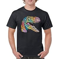 Colorful Raptor T-Shirt Dean Russo Neon Dinosaur Pattern Men's Tee