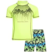 Body Glove Boys' Rash Guard Swim Set - 2 Piece UPF 50+ Swim Shirt and Bathing Suit Trunk for Boys (4-12)