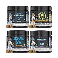 Googipet 4 Pack Bundle - Ultimate Bundle for All Your Dog's Needs - 10 in 1 Multivitamin, 3 in 1 Probiotic Chews, Hip and Joint Chews, Hemp Calming Chews