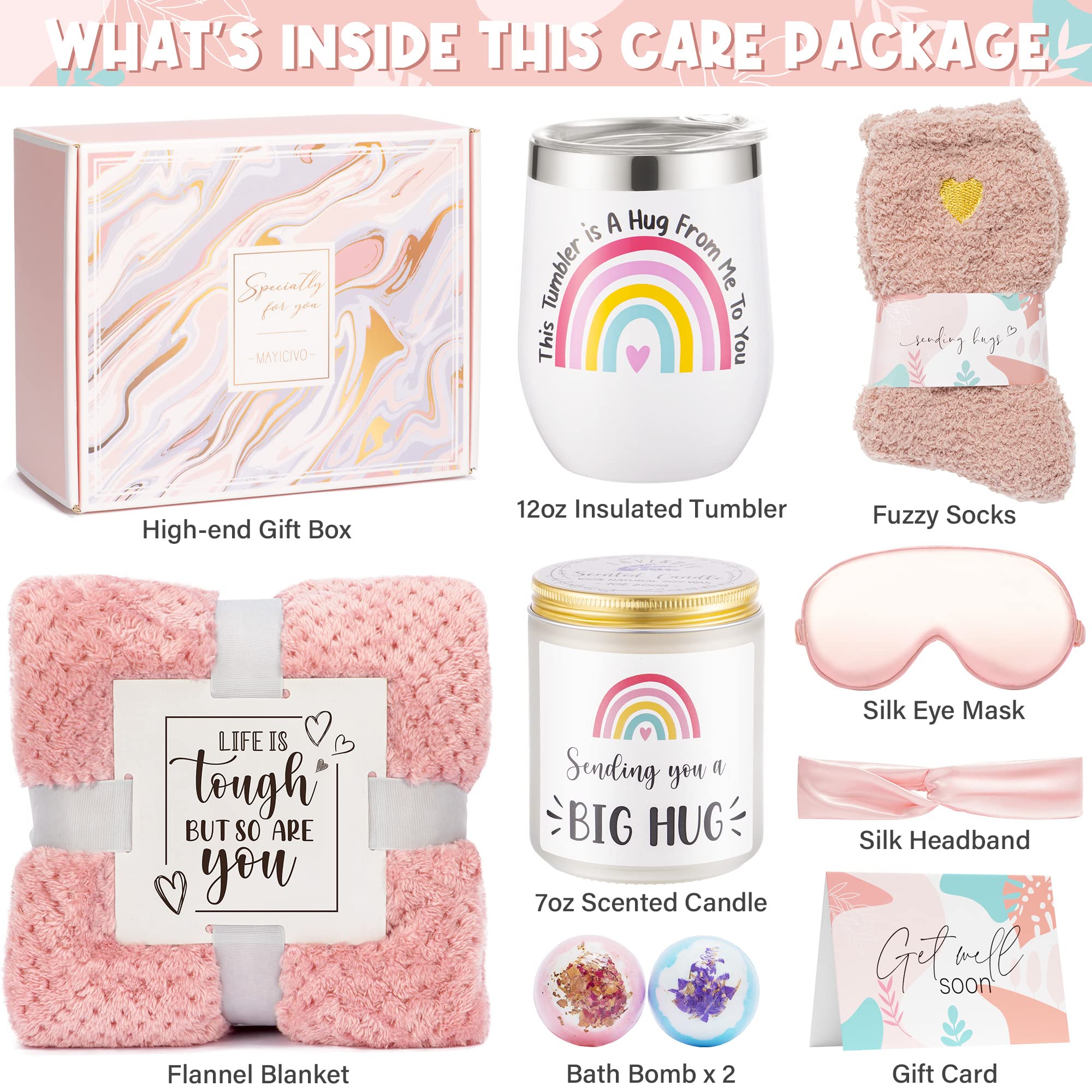 Get Well Soon Gifts for Women, Care Package Get Well Gift Basket for Sick Friends, Sympathy Gifts Thinking of you After Surgery Feel Better Self Care Gifts, Birthday Gifts for Women w/Tumbler Blanket