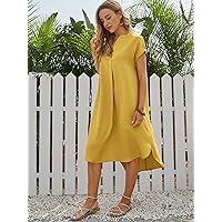 Summer Dresses for Women 2022 Notched Neck Dip Hem Dress Dresses for Women (Color : Yellow, Size : Large)