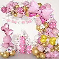 Pink Mouse Balloon Arch Kit for Cartoon Mouse Birthday Party Decorations for 1st 2nd 3rd Girls Kids, Pink Gold Rose Red Bow Heart Foil Balloons Banner for Baby Shower Oh Twodles Party Supplies