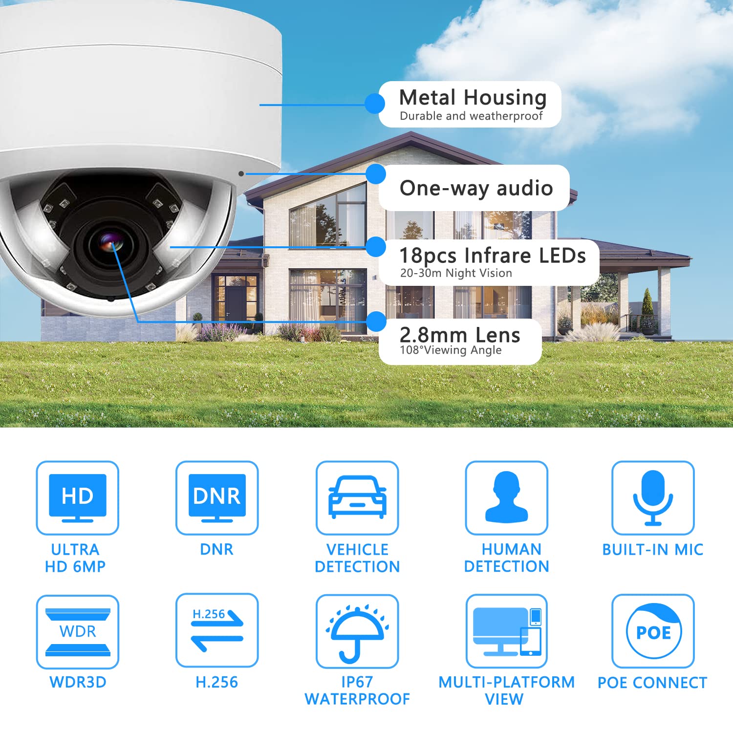 Real HD 6MP PoE IP Vandal Dome Security Camera Outdoor, 2.8mm, H.265, IP67 IK10, Built-in Microphone Audio, Bundle with DS-1258ZJ LTB348 WM110 Wall Mount Bracket, Compatible with Hikvision