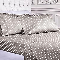 Superior Cotton Blend 600 Thread Count Sheet Set, Polka Dot Design, Includes 1 Elastic Deep Pocket Fitted Sheet, 1 Flat Sheet, 2 Pillowcases, Luxury Bedding, Soft Sateen Weave, Queen, Light Grey