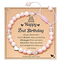 HGDEER 1st-6th Birthday Gifts for Girls, Adjustable Pink White Pearl Heart Bracelet for 1-6 Year Old Girls