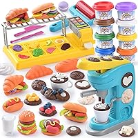 PLAY Color Dough Sets for Kids 2-4 4-8, Toy Kitchen Creation Cafe Play Dough Sets, Playdough Tools, Play Dough Coffee Maker Set, Arts and Crafts Play Dough for Girls Boys, 8 Cans of Modeling Compound