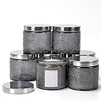 9 Sun Moon Star Embossed Glass Candle Jar with Mirror Lid and Labels - 10 oz (Gray)