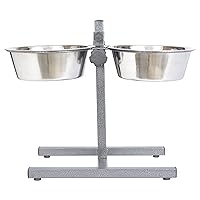Iconic Pet Adjustable H-Design Double Diner - Non-Skid Rubber Base Noise Free Stable Dog Food Stand with 3 Quart/ 96 oz Stainless Steel Elevated Dog Food Bowls for Proper Growth & Digestion